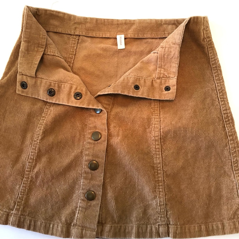 Wishlist Corduroy A-Line Mini Skirt Caramel Brown Snap Button Front Women’s S - Picture 7 of 13